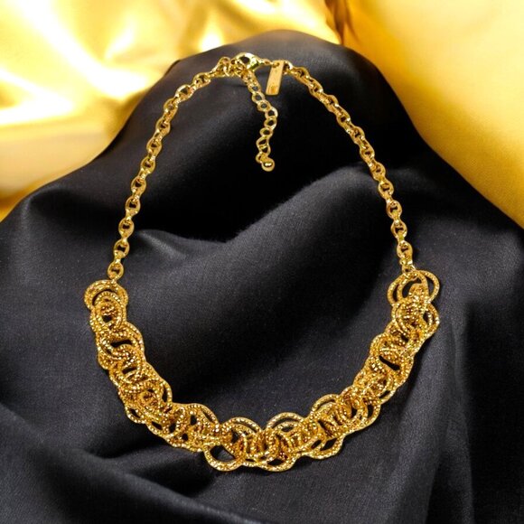 INC Gold Tone Diamond Cut Chain Link Statement Necklace - Picture 5 of 6